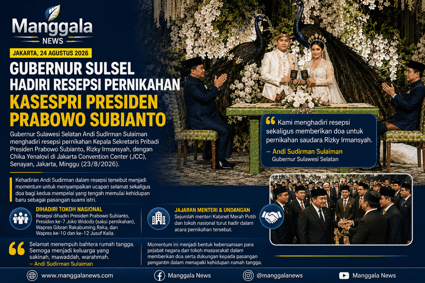 Gubernur Sulsel Hadiri Resepsi Pernikahan Kasespri Presiden Rizky Irmansyah-Chika Yenalovi di Jakarta